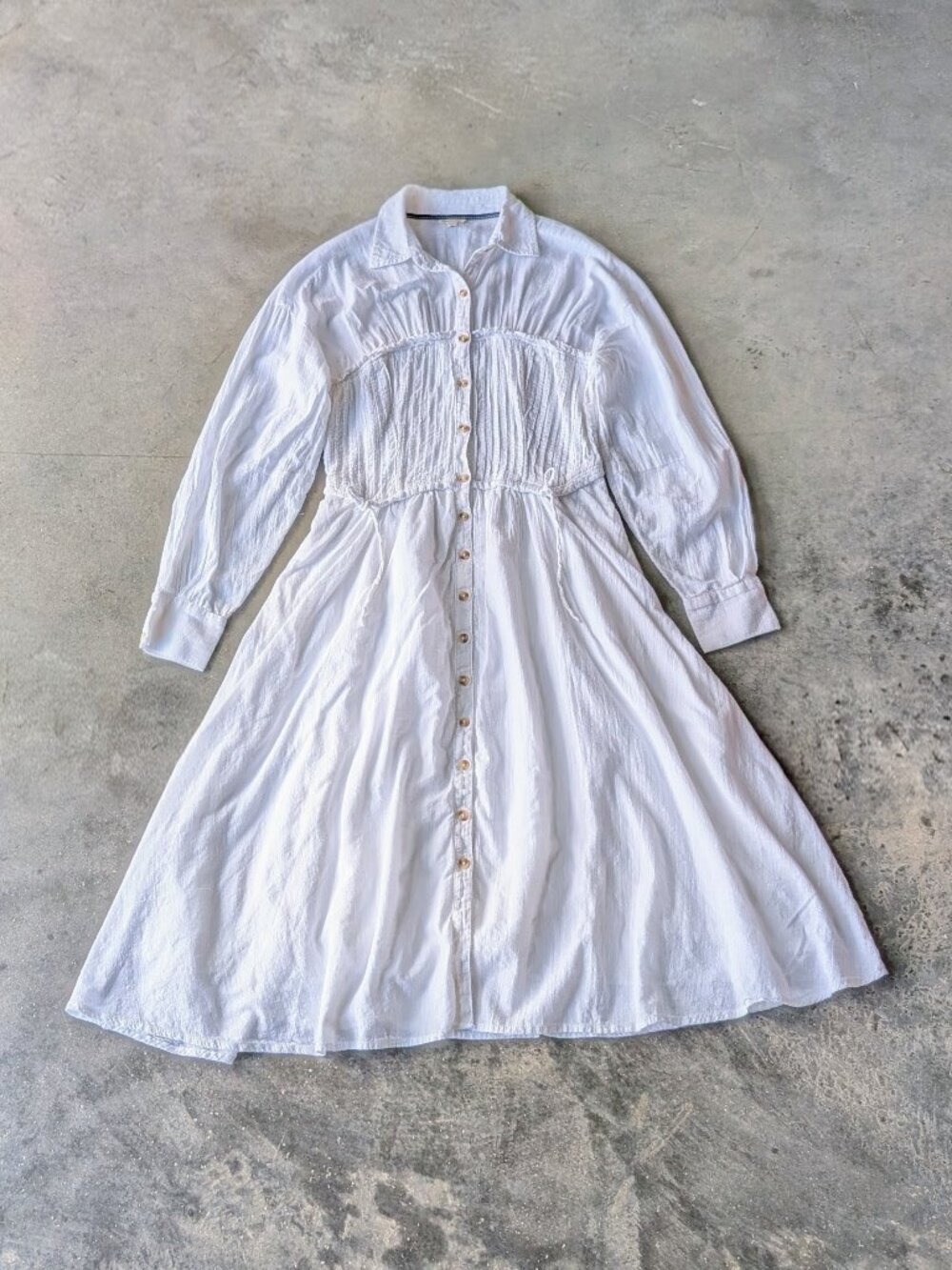 Anthropologie Pilcro White Shirred Corset Buttondown Long Sleeve Midi Dress - Picture 3 of 11